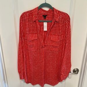 Ann Taylor Red and White Long Sleeve Button Down Shirt